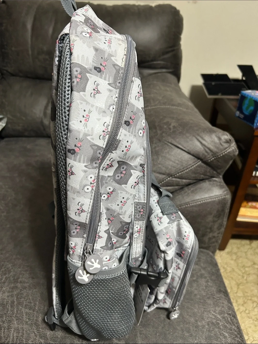 NWT Geckobrands Cat Print Backpack. Gray with Pink Accents Girls Love.